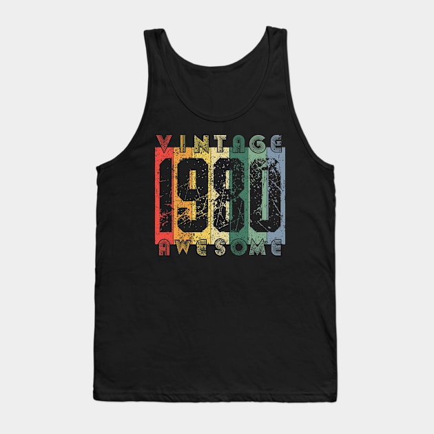 40th Birthday Gift Retro Vintage Style Born in 1980 Design Tank Top by PugSwagClothing